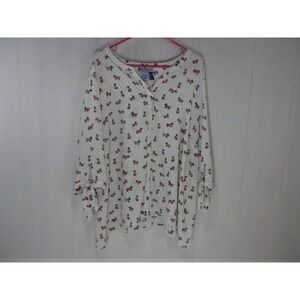 Catherines Top 3XWP White Black Terrier Button Down V Neck 3/4 Tie‎ Sleeve